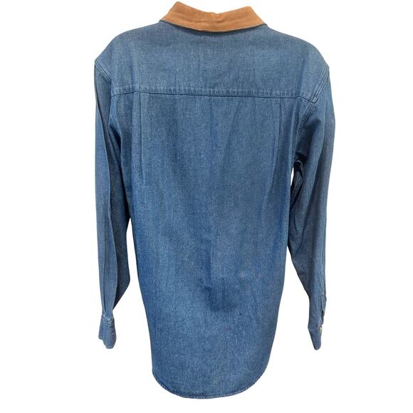 Cambridge Dry Goods Country Store Women’s Denim Embroidered Leather Collar Shirt - Picture 7 of 13